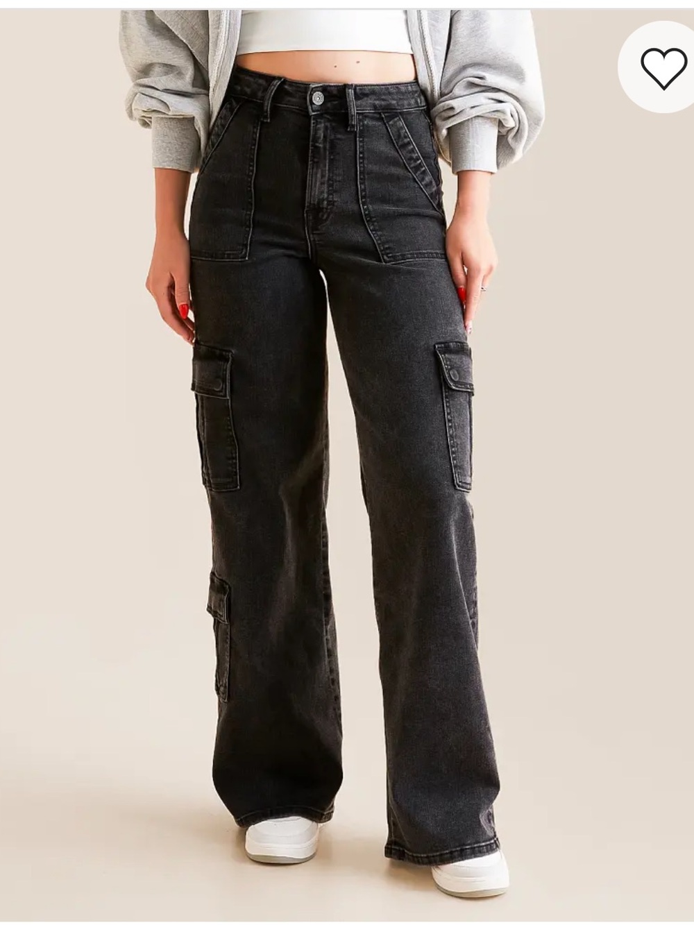 HIDDEN Nori Black Cargo Wide-Leg Stretch Jeans
